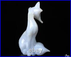 4.1 Blue Chalcedony Hand Carved Crystal Fox Sculpture, Crystal Healing