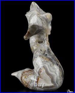 4.1 Crazy Lace Agate Carved Crystal Fox, Realistic, Crystal Healing