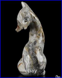 4.1 Crazy Lace Agate Carved Crystal Fox, Realistic, Crystal Healing