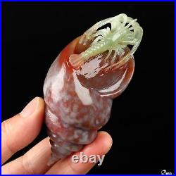 4.1 Indian Agate Hand Carved Crystal Shrimp Sculpture, Crystal Healing