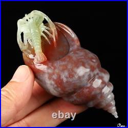 4.1 Indian Agate Hand Carved Crystal Shrimp Sculpture, Crystal Healing