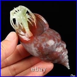 4.1 Indian Agate Hand Carved Crystal Shrimp Sculpture, Crystal Healing