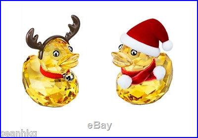 5004497 Happy Duck Santa and Reindeer, Christmas Crystal Figurine Swarovski MIB