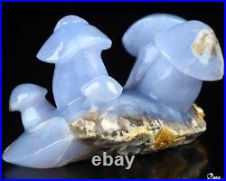 5.4 Blue Chalcedony Hand Carved Crystal Mushroom Sculpture, Crystal Healing