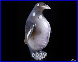 6.1 Amethyst & Agate Hand Carved Crystal Penguin Sculpture, Crystal Healing