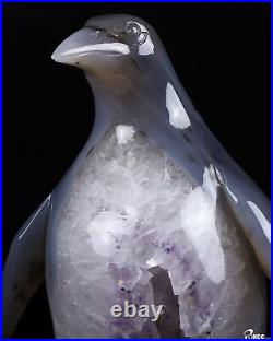 6.1 Amethyst & Agate Hand Carved Crystal Penguin Sculpture, Crystal Healing