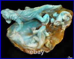 6.1 Chinese Amazonite Hand Carved Crystal Lizards Sculpture, Crystal Healing