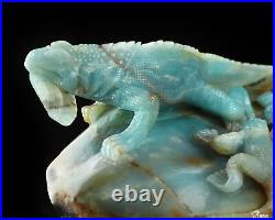 6.1 Chinese Amazonite Hand Carved Crystal Lizards Sculpture, Crystal Healing