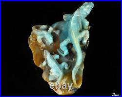 6.1 Chinese Amazonite Hand Carved Crystal Lizards Sculpture, Crystal Healing