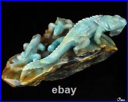 6.1 Chinese Amazonite Hand Carved Crystal Lizards Sculpture, Crystal Healing