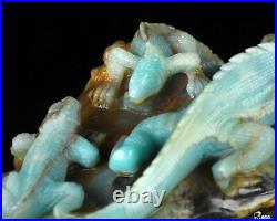 6.1 Chinese Amazonite Hand Carved Crystal Lizards Sculpture, Crystal Healing