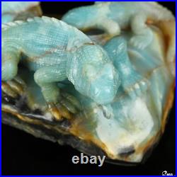 6.1 Chinese Amazonite Hand Carved Crystal Lizards Sculpture, Crystal Healing