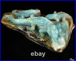 6.1 Chinese Amazonite Hand Carved Crystal Lizards Sculpture, Crystal Healing