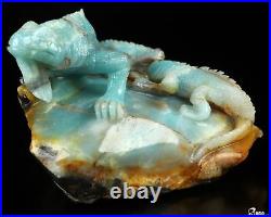 6.1 Chinese Amazonite Hand Carved Crystal Lizards Sculpture, Crystal Healing