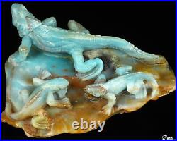 6.1 Chinese Amazonite Hand Carved Crystal Lizards Sculpture, Crystal Healing