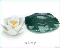 6.3 Green Aventurine and White Jade Hand Carved Crystal Lotus Sculpture