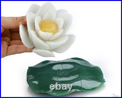 6.3 Green Aventurine and White Jade Hand Carved Crystal Lotus Sculpture