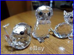 (6) Swarovski Crystal Figurine Lot ANIMALS Owl Bird Cat Pelican Seal Porcupine