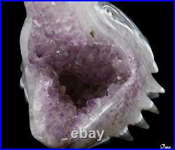 7.0 Amethyst & Agate Hand Carved Crystal Wolf and Moon Sculpture with Stand