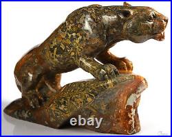 7.8 Leopard Skin Jasper Hand Carved Crystal Leopard Sculpture, Crystal Healing