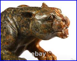 7.8 Leopard Skin Jasper Hand Carved Crystal Leopard Sculpture, Crystal Healing