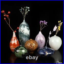 7 Pieces Hand Carved Crystal Vase Sculpture with Box, Crystal Healing