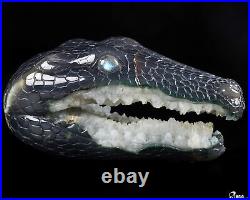 8.7 Agate Geode Hand Carved Crystal Crocodile Sculpture, Crystal Healing 8.7 Agate Geode Hand Carved Crystal Crocodile Sculpture, Crystal Healing