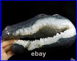 8.7 Agate Geode Hand Carved Crystal Crocodile Sculpture, Crystal Healing 8.7 Agate Geode Hand Carved Crystal Crocodile Sculpture, Crystal Healing