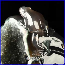 9.4 Agate Geode Hand Carved Crystal Frog Sculpture, Crystal Healing