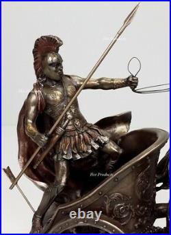ACHILLES in ROMAN GLADIATOR CHARIOT Sculpture Statue Bronze Color