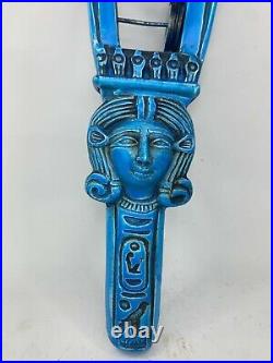 ANCIENT GODDESS EGYPTIAN ANTIQUE Blue Hathor Statue Musical Stone Hiroglyphic