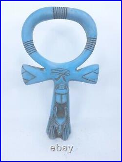 ANTIQUE ANCIENT EGYPTIAN BLUE Key of Life Scarab Head God Anubis Eye of Horus