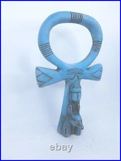 ANTIQUE ANCIENT EGYPTIAN BLUE Key of Life Scarab Head God Anubis Eye of Horus
