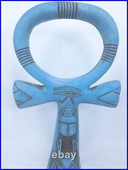 ANTIQUE ANCIENT EGYPTIAN BLUE Key of Life Scarab Head God Anubis Eye of Horus