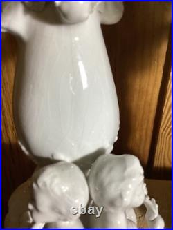 ANTIQUE ITALIAN WHITE BISQUE GLAZE PORCELAIN CANDLEBRA STAMPED ITALY CHERUBS Set