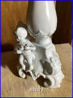 ANTIQUE ITALIAN WHITE BISQUE GLAZE PORCELAIN CANDLEBRA STAMPED ITALY CHERUBS Set