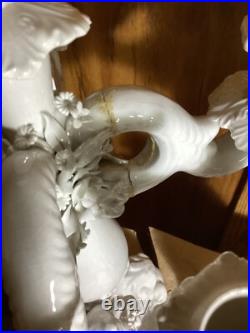 ANTIQUE ITALIAN WHITE BISQUE GLAZE PORCELAIN CANDLEBRA STAMPED ITALY CHERUBS Set