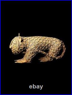 African Art Gold Weight Bronze Hunt Dog Leopard Lion Tiger Africa 631