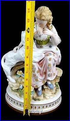 Andrea by Sadek Porcelain Parisian French Bisque 14 3/4 Woman with Dog Figurine