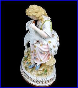 Andrea by Sadek Porcelain Parisian French Bisque 14 3/4 Woman with Dog Figurine