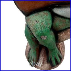 Anthropomorphic Frog Playing Guitar On Mushroom Cement Sculpture Yard Art 14 Inc