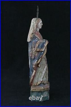 Antique 18th C carved wooden statue Madonna Holy Mary, glass eyes & polychrome