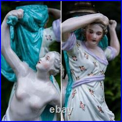 Antique 19th c Dresden Germany Porcelain Nude Figural Grouping Floral Lamp