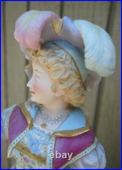 Antique All Bisque French Figure Woman Feathered Hat Large Statue