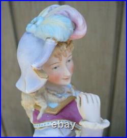 Antique All Bisque French Figure Woman Feathered Hat Large Statue