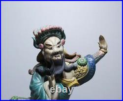 Antique Asian High Quality Mudman Posing On Wood Stand