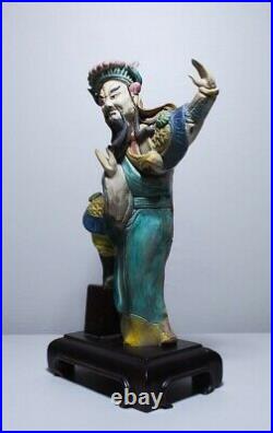 Antique Asian High Quality Mudman Posing On Wood Stand
