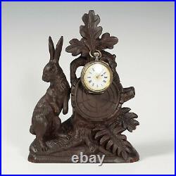 Antique Black Forest Hand Carved Wood Pocket Watch Holder Display Stand, Rabbit