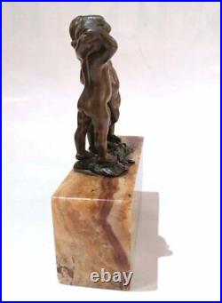 Antique Bronze Three Putti By Andor Ruff Art Nouveau Kid Waist Marble Rare Old