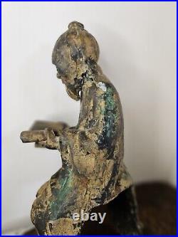 Antique Cast Iron Chinese Roof Tile Old Man Reading A Scroll Rare